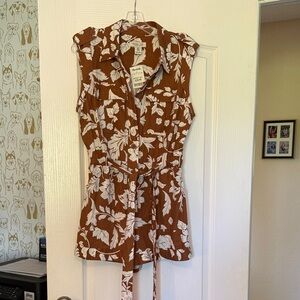 Rachel Zoe Brown and White Leaf Print Romper